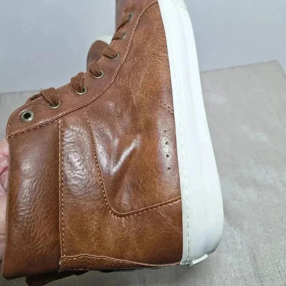 Old Navy Mens High Top Sneaker Cognac Shoes 8 Brown Upper Leather Lace Up 1994 - Picture 9 of 16